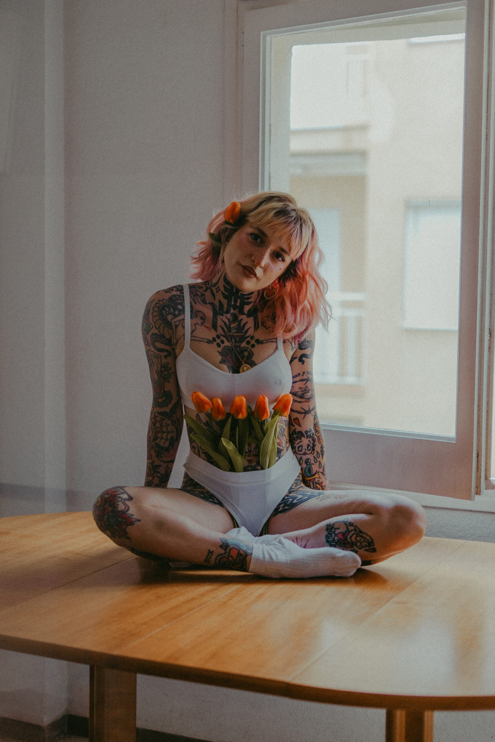 Floral lingerie photoshoot