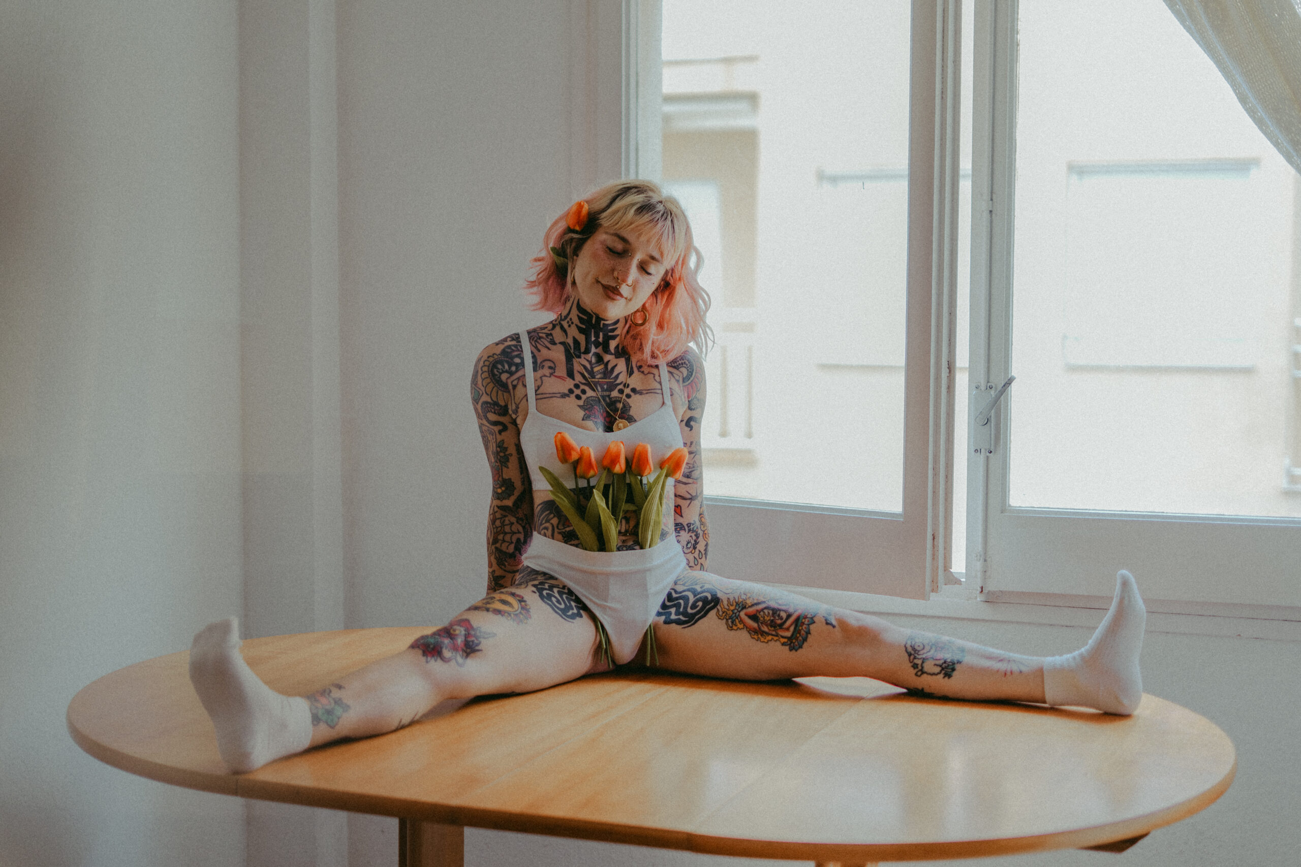 Floral lingerie photoshoot