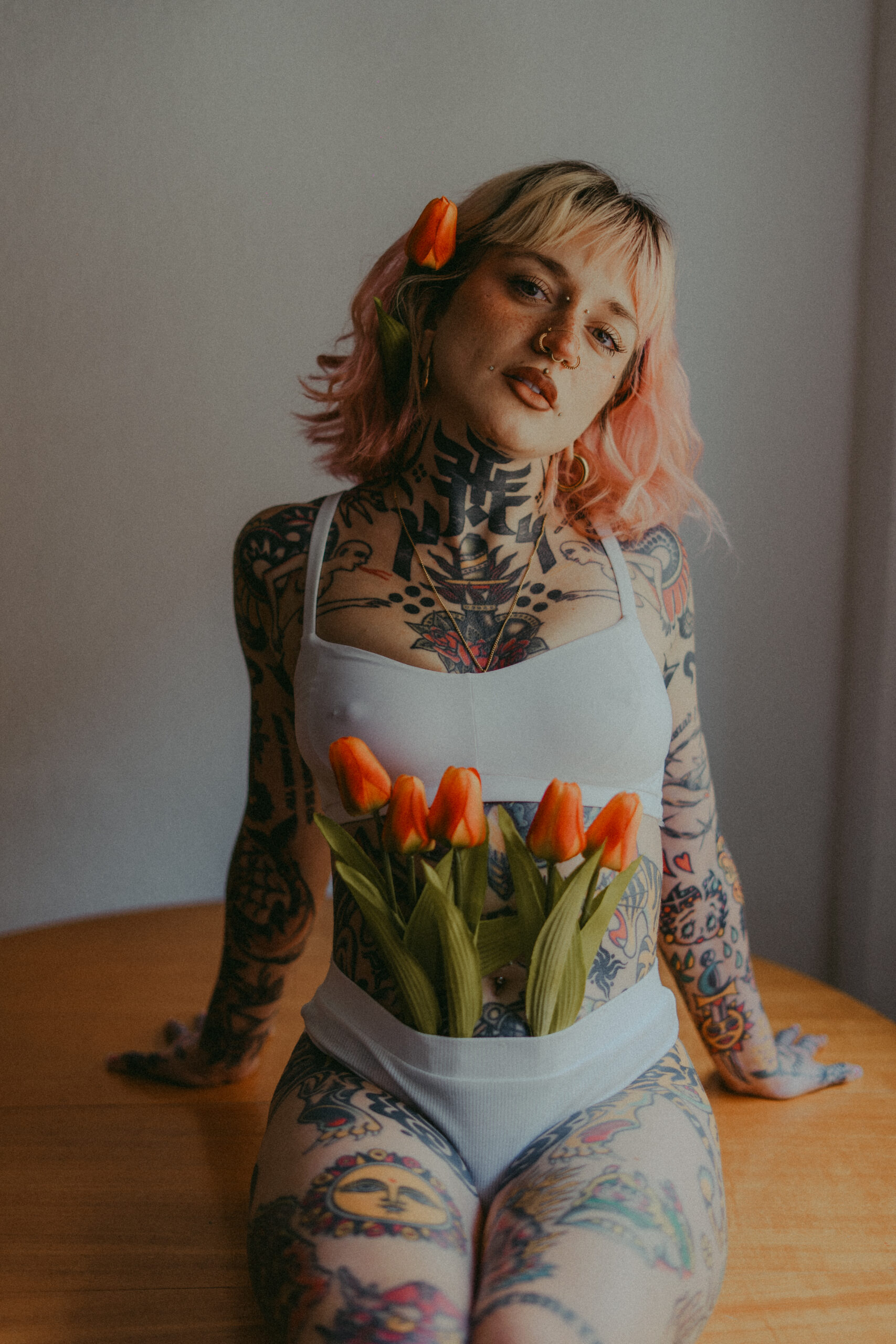 Floral lingerie photoshoot