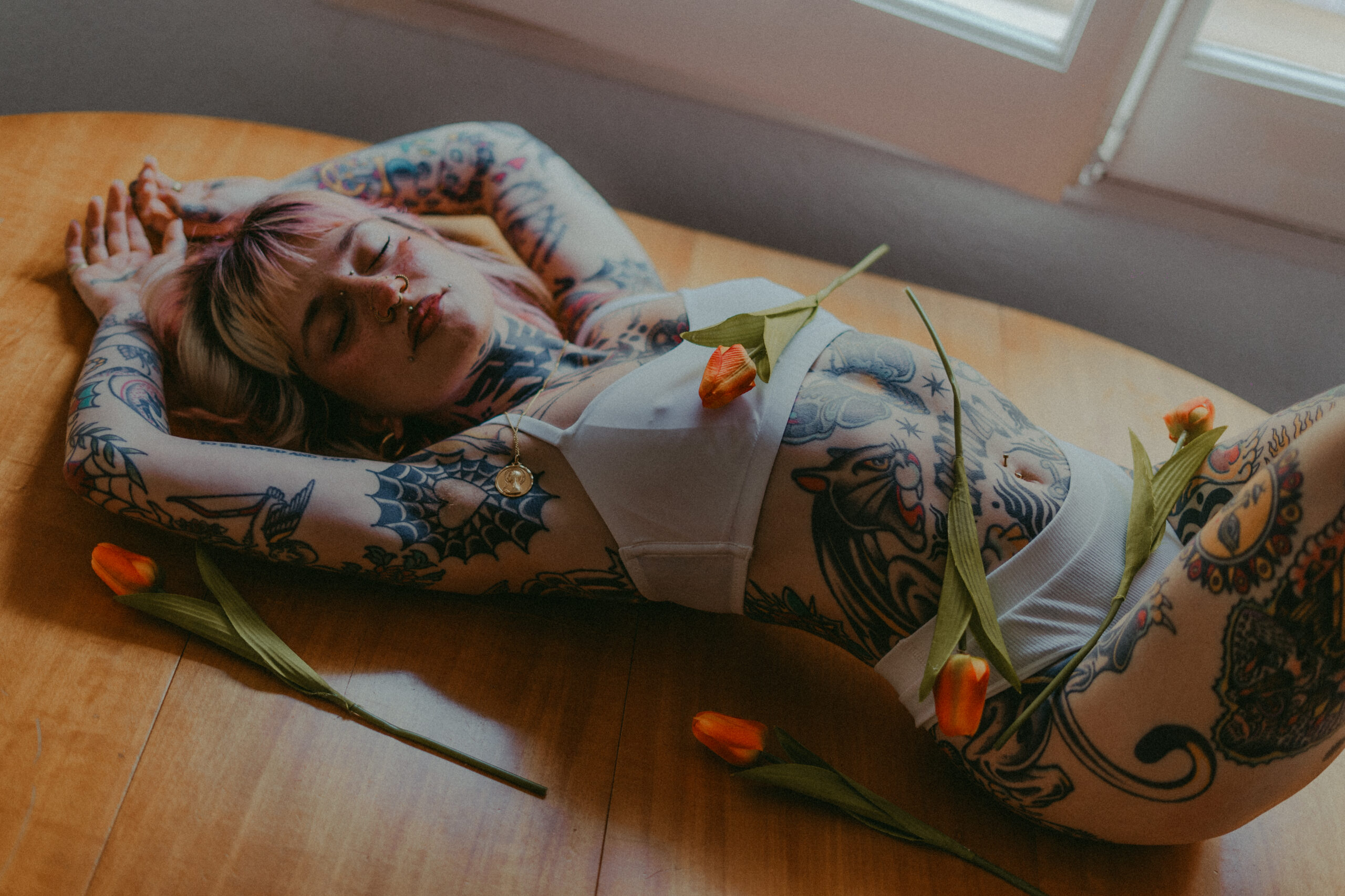 Floral lingerie photoshoot